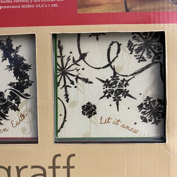 Pfaltzgraff Holiday Set Of 6 Ceramic Coasters With Metal Stand Christmas Winter - Picture 4 of 9